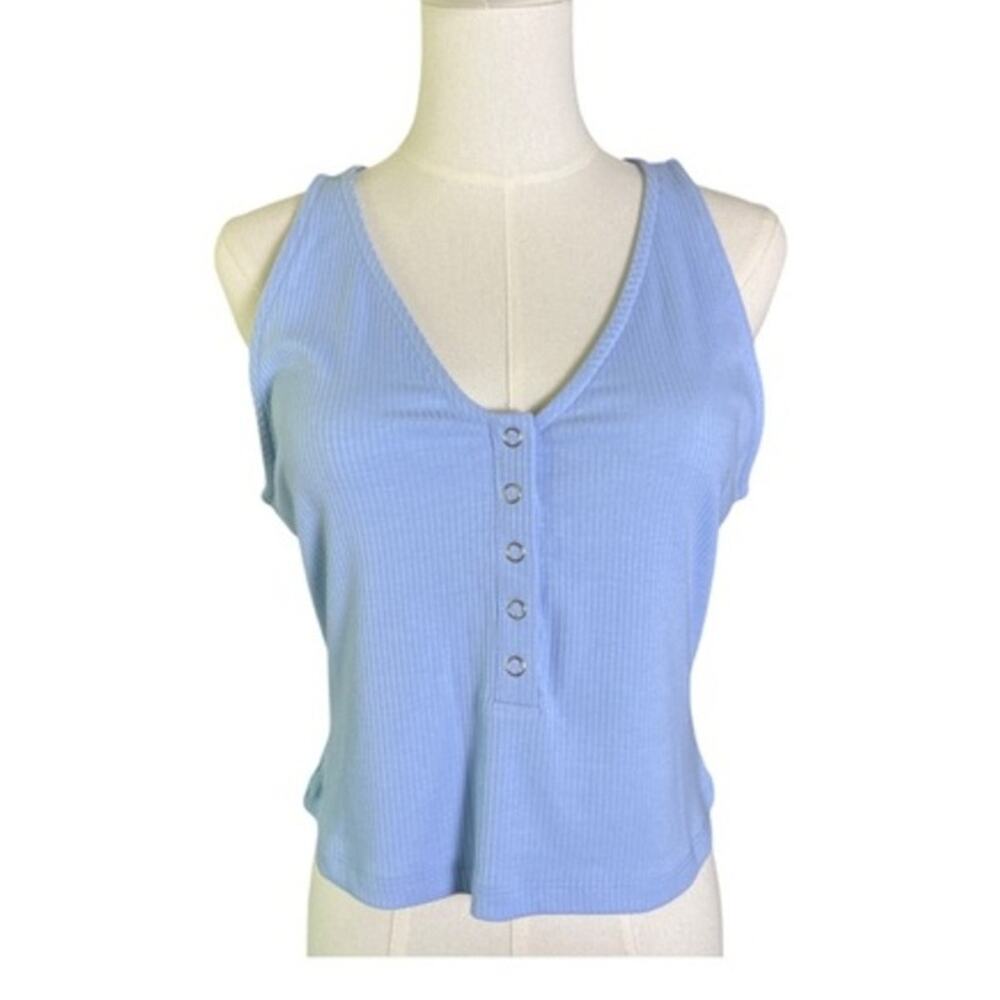 Urban Social Blue Ribbed Henley Tank Top Size Large Nordstrom Casual Basic NWT